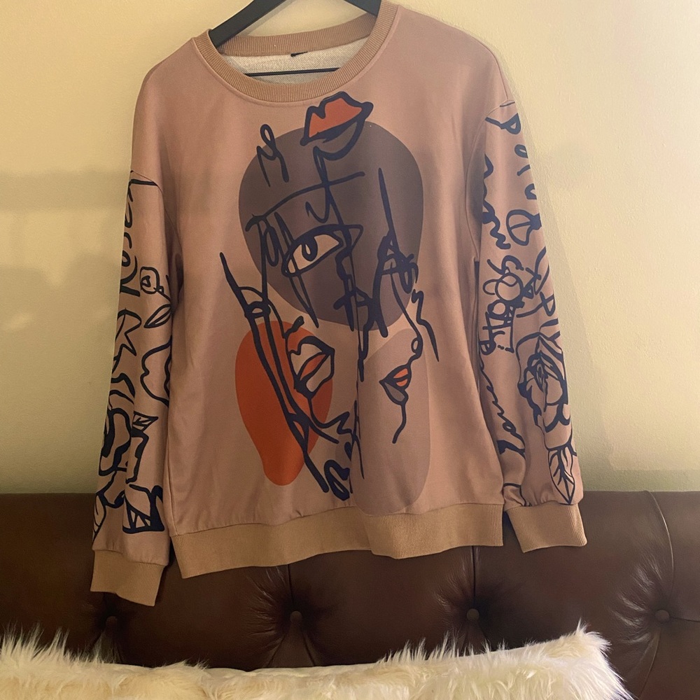 Abstract Art- Sweater.  Brown, Orange, Black